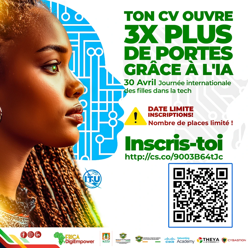 Girl in ict2026 i-Africa DigiEmpower formations gratuites pour les jeunes. design by adambita237