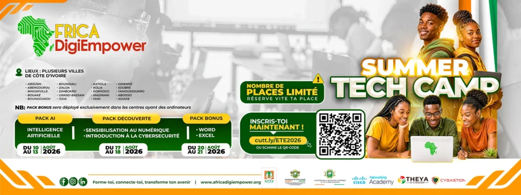 Summer tech camp 2026 couverture facebook 2000x750 aaa-Africa DigiEmpower formations gratuites pour les jeunes. design by adambita237