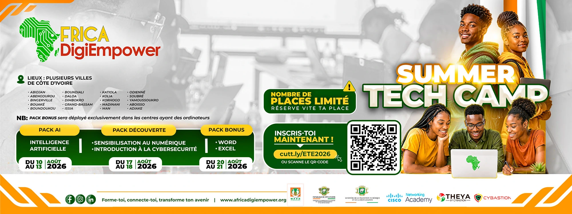 Summer tech camp 2026 couverture facebook 2000x750 aaa-Africa DigiEmpower formations gratuites pour les jeunes. design by adambita237