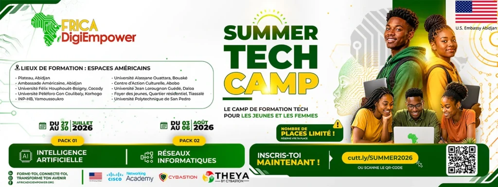 Summer tech camp 2026 couverture facebook 2000x750000 1-Africa DigiEmpower formations gratuites pour les jeunes. design by adambita237